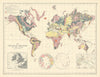 Geological Structure of the Globe according to Ami Boué 1887 old antique map