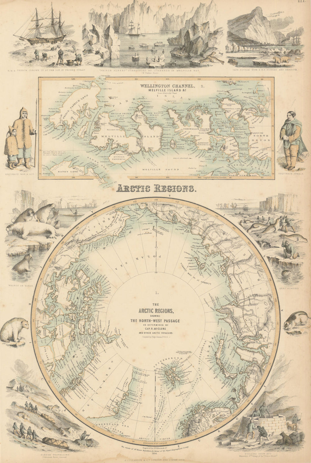 The Arctic Regions showing the North-West Passage [per] McClure c1863 old map