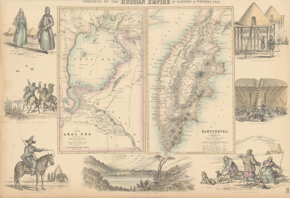 Russian Empire. Aral Sea & Kamtchatka. FULLARTON c1863 old antique map chart