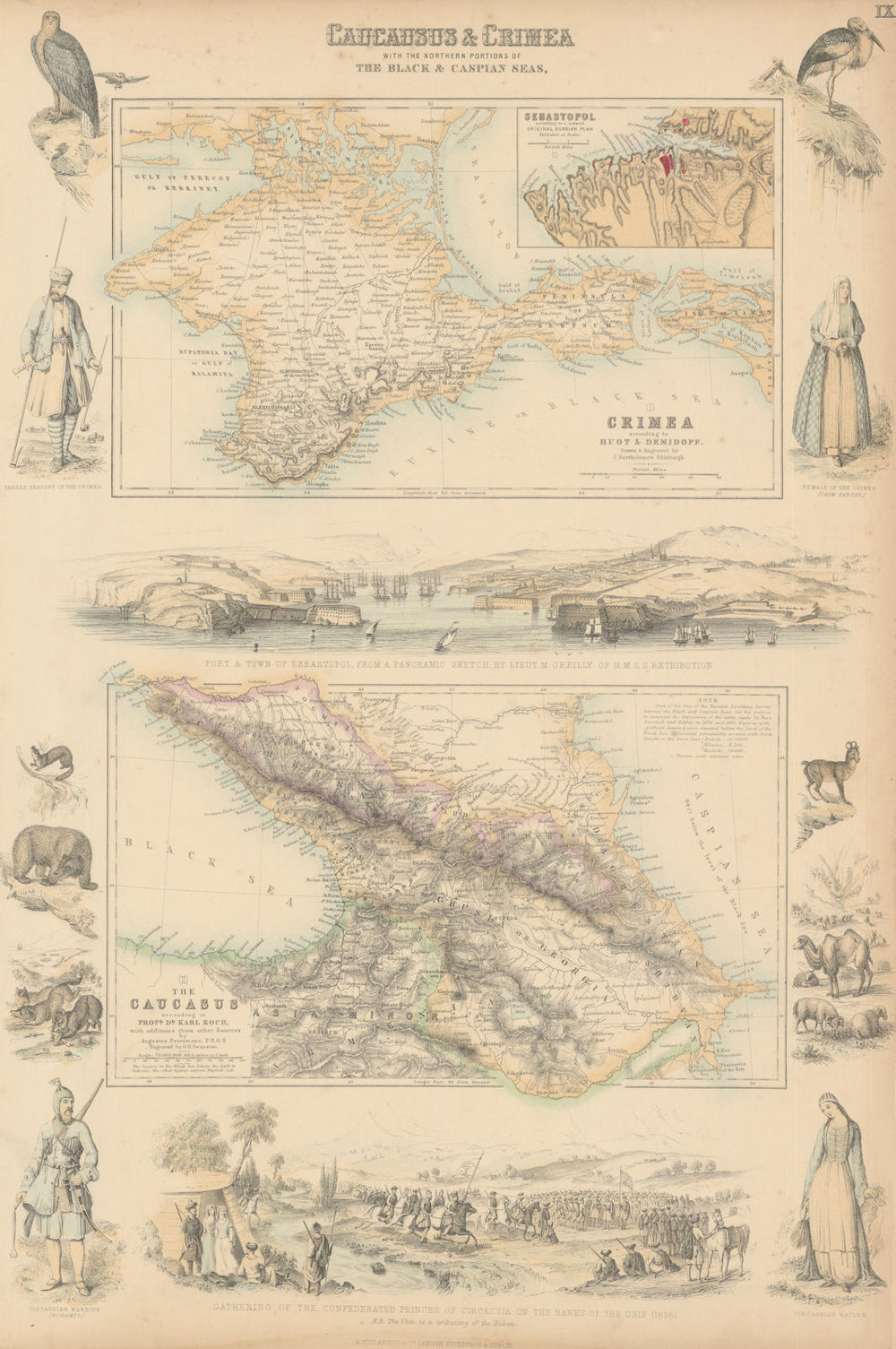 Caucasus & Crimea with the Northern Portions of Black & Caspian Seas c1863 map