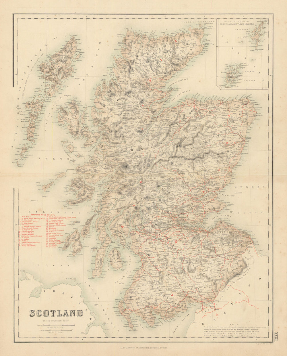 Scotland showing Scottish clans & railways. FULLARTON c1863 old antique map