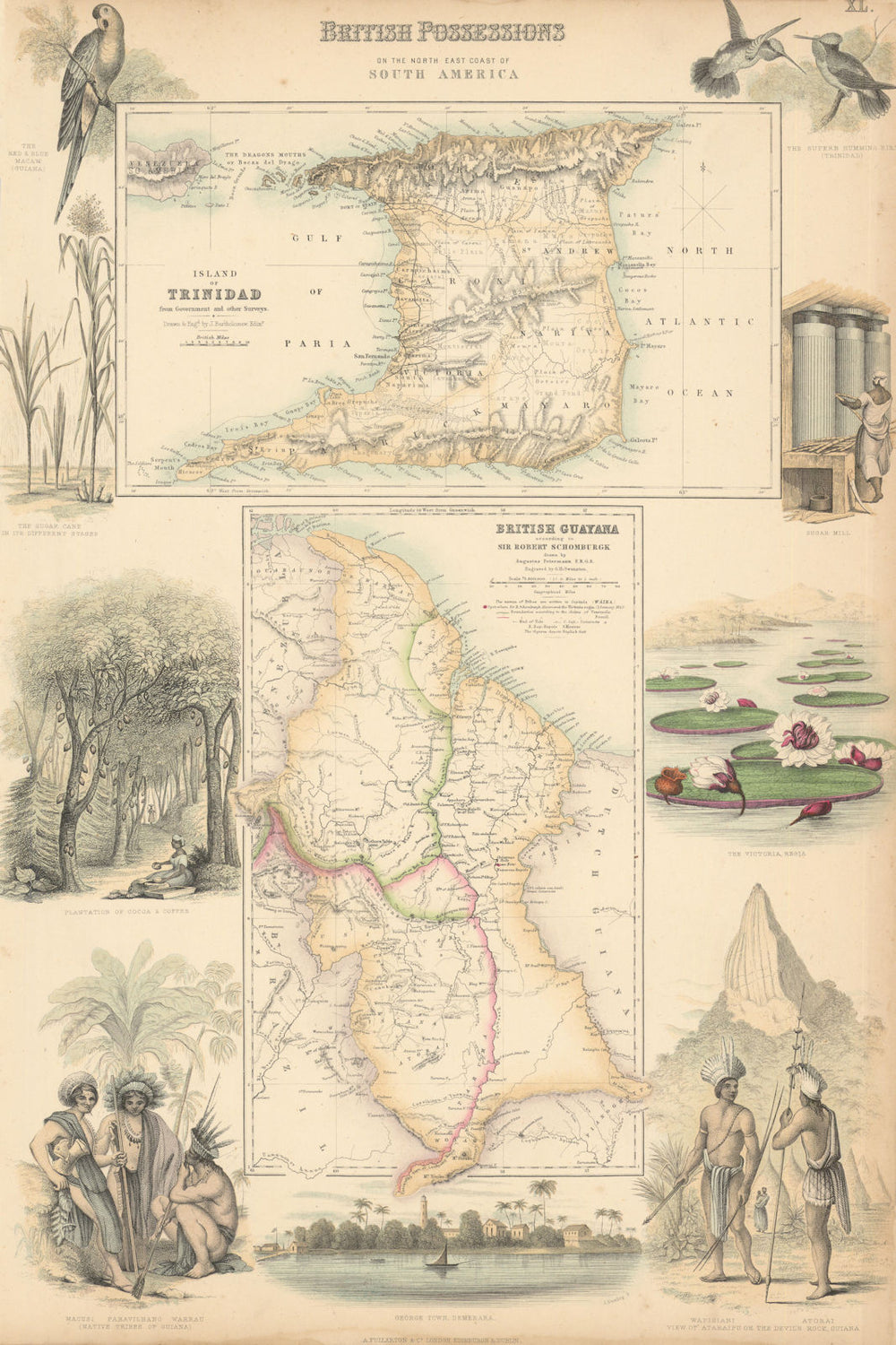 British South America Possessions. Trinidad & Guyana. FULLARTON c1863 old map