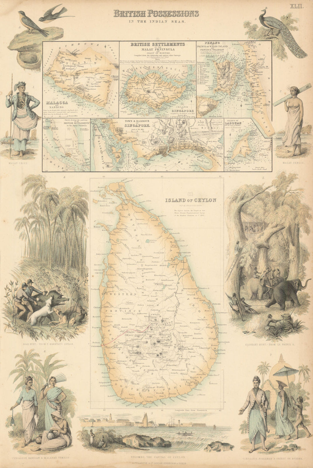 British East Indies Possessions Ceylon Malaya Malacca Penang Singapore c1863 map