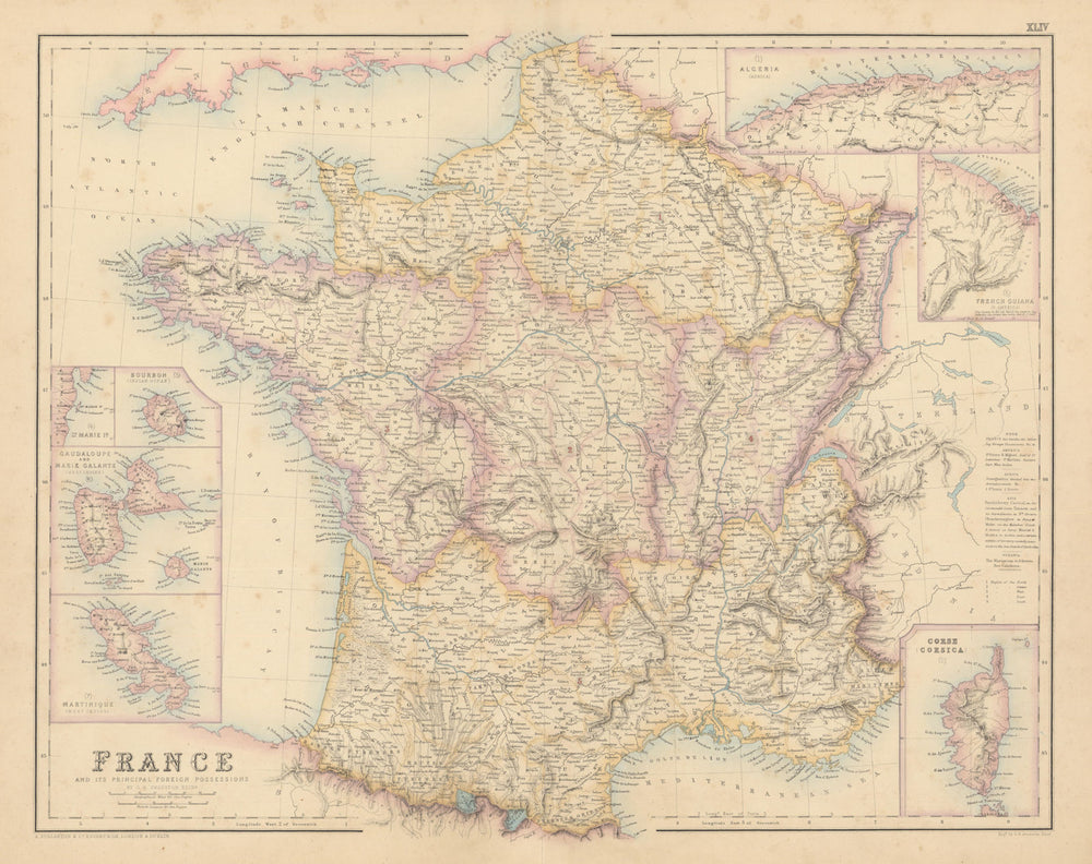 France & foreign possessions. Guadaloupe Martinique Guiana. FULLARTON c1863 map
