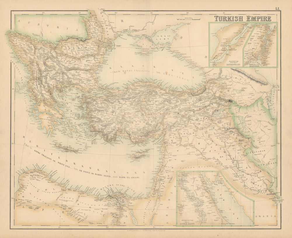 Turkish Empire. Turkey Balkans Levant Dardanelles Bosphorus. FULLARTON c1863 map
