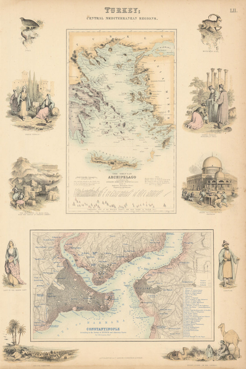 Turkey. Grecian Archipelago Aegean Mountains. Constantinople Istanbul c1863 map