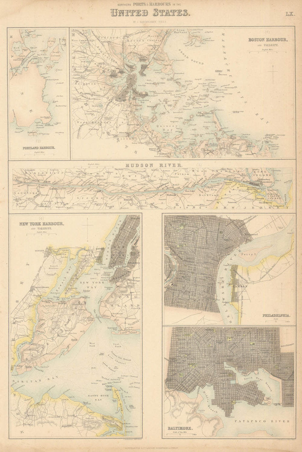 US Northern Ports & Harbours. Boston New York Philadelphia Baltimore c1863 map