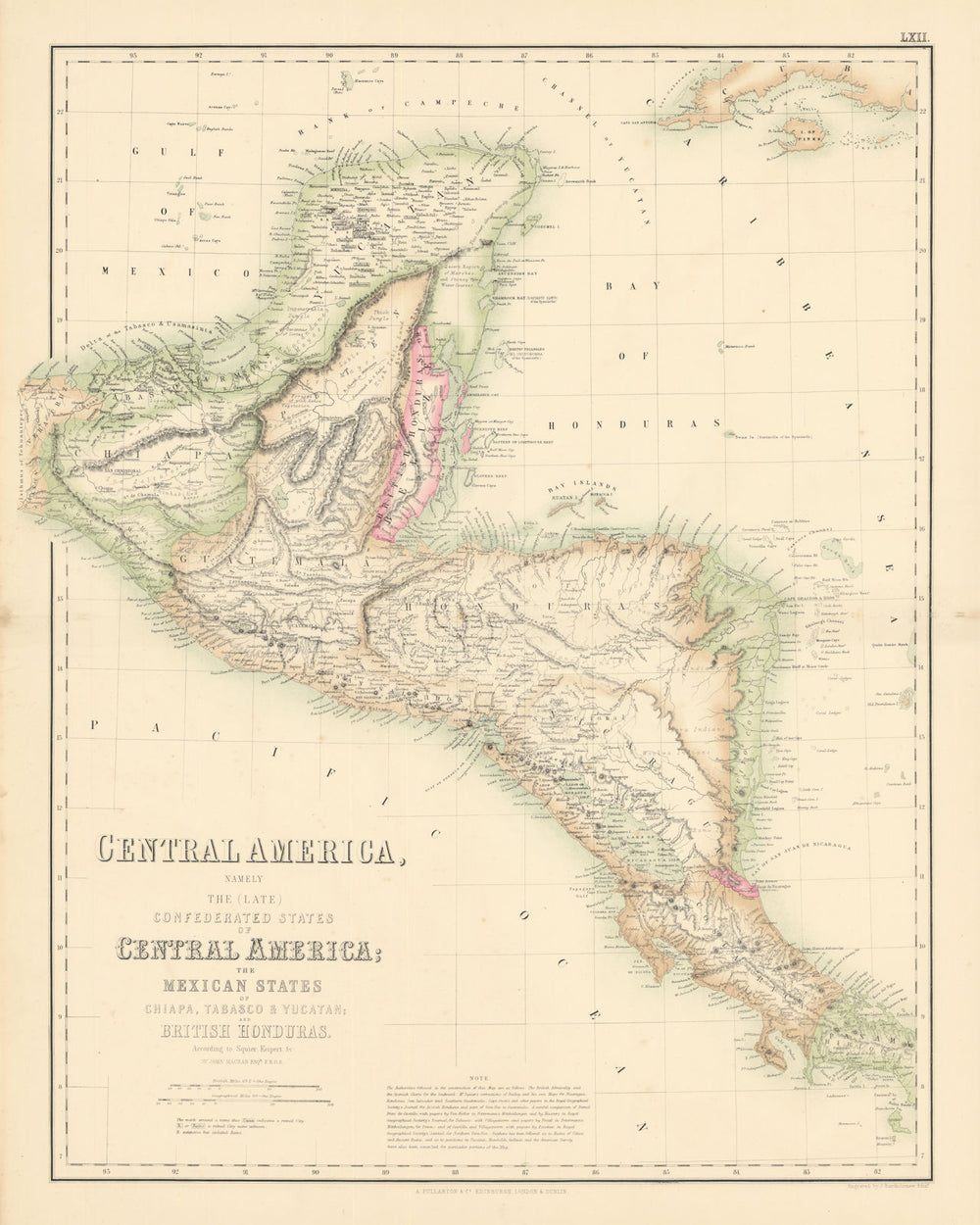 Central America. Chiapa Tabasco Yucatan Honduras Guatemala Costa Rica c1863 map