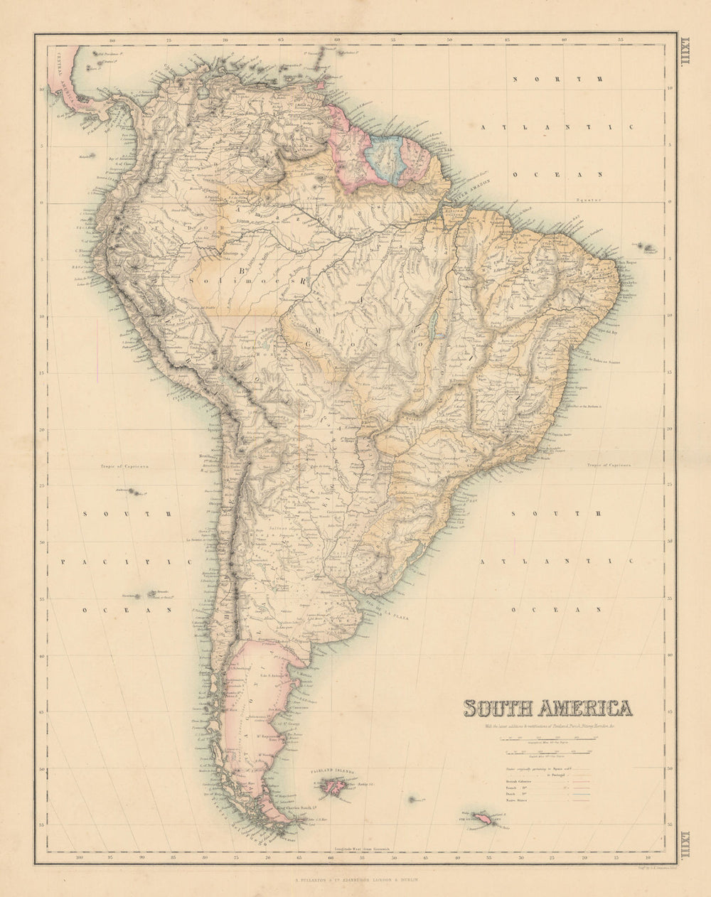 South America by SWANSTON / FULLARTON. Patagonia Guianas c1863 old antique map