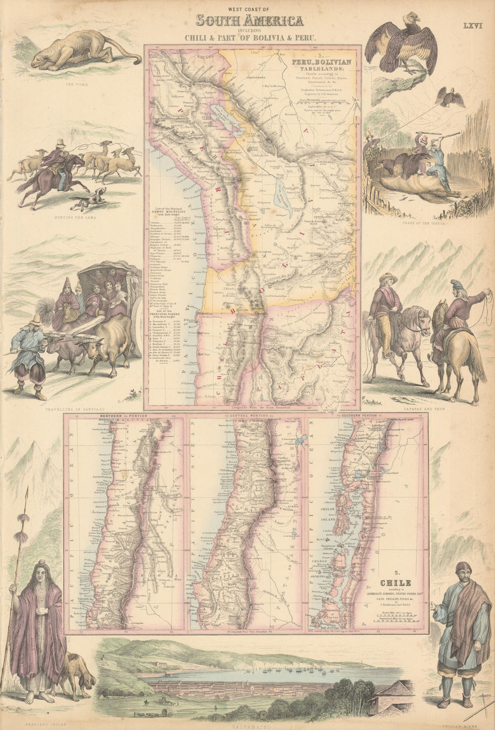 West Coast of South America. Chile, Bolivia & Peru. FULLARTON c1863 old map