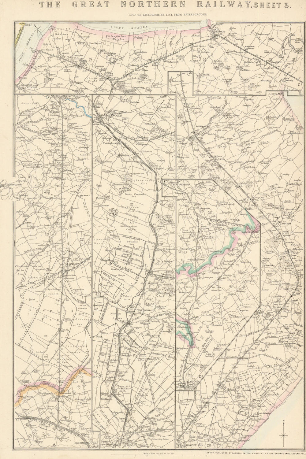 GREAT NORTHERN RAILWAY 3. Loop/Lincolnshire line. Peterborough. WELLER 1864 map