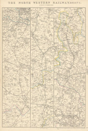 NORTH WESTERN RAILWAY 1. London to Rugby, Coventry & Birmingham.WELLER 1864 map