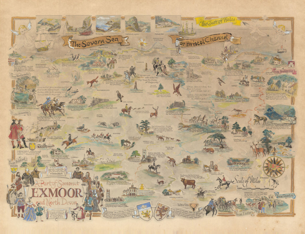 Exmoor. North Devon & part of Somerset pictorial map by Geoffrey Coning c1973