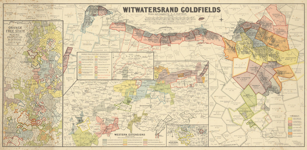 Goldfields Postcode Map Witwatersrand Goldfields. South Africa mining claims by Alfred Clevely ...