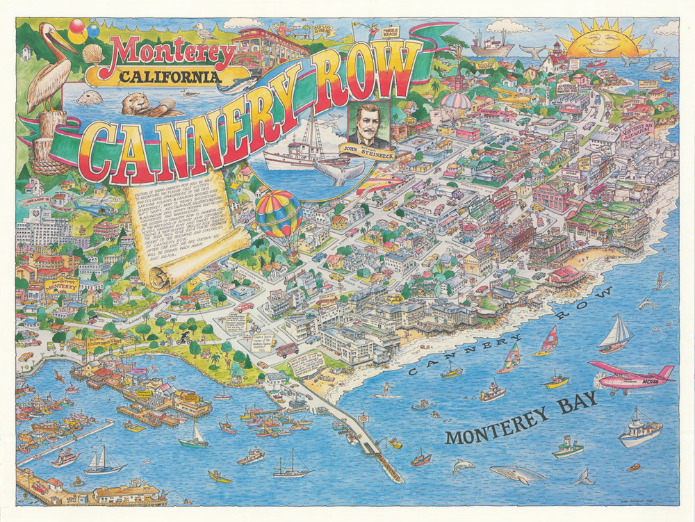 Cannery Row, Monterey, California pictorial map by Arlon Gilliland 1988