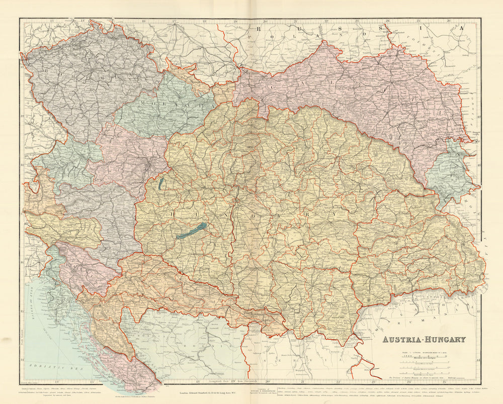 Austria-Hungary. Croatia Czechia Bohemia Galicia Transylvania. STANFORD 1904 map