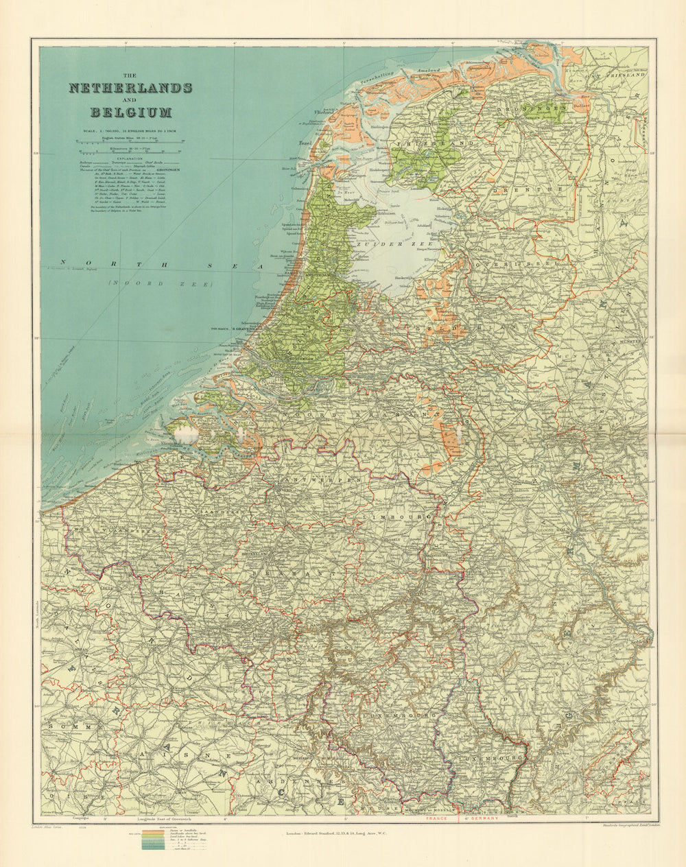 Netherlands & Belgium. Benelux. Projected Great Dyke. 68x54cm. STANFORD 1904 map