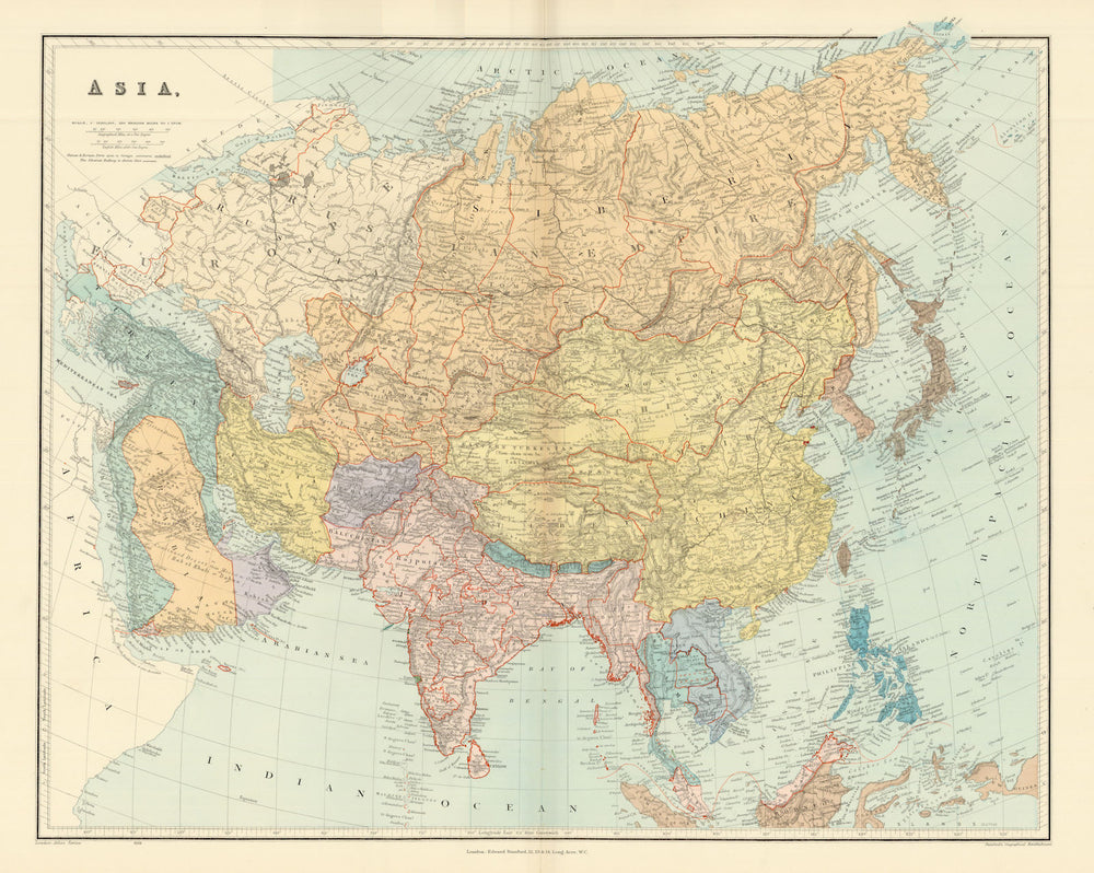 ASIA Japanese Formosa British India Siam Oman Abu Debi (Dhabi) STANFORD 1904 map