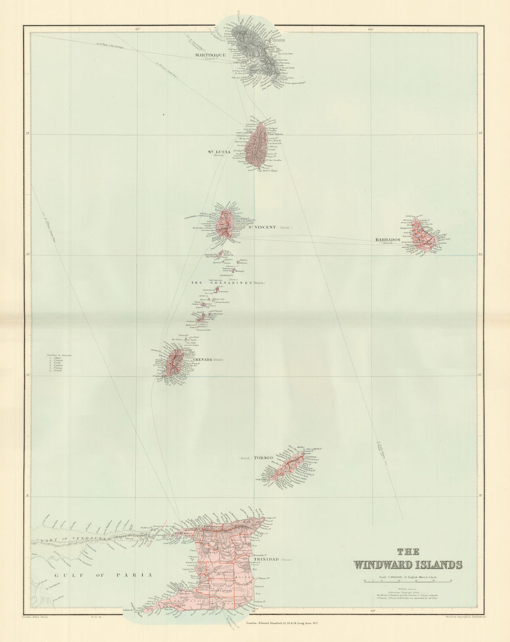 Windward Islands. Trinidad Barbados St. Lucia Grenadines. STANFORD 1904 map