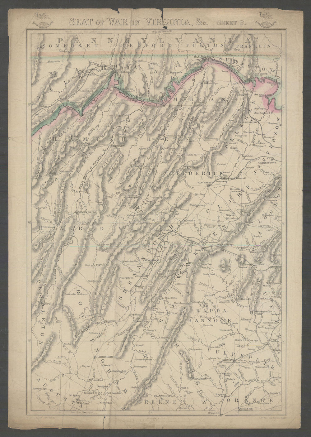 US CIVIL WAR Seat of War in Virginia sheet 2. Shenandoah. WV. WELLER 1863 map