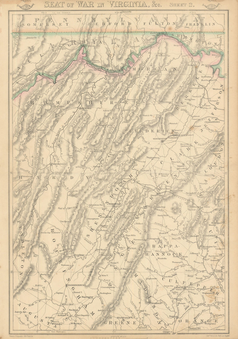 US CIVIL WAR Seat of War in Virginia sheet 2. Shenandoah. WV. WELLER 1863 map