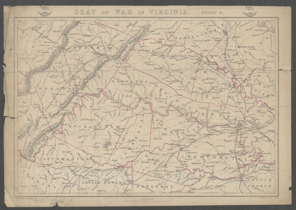 US CIVIL WAR Seat of War in Virginia sheet 3 Richmond Lynchburg. WELLER 1863 map