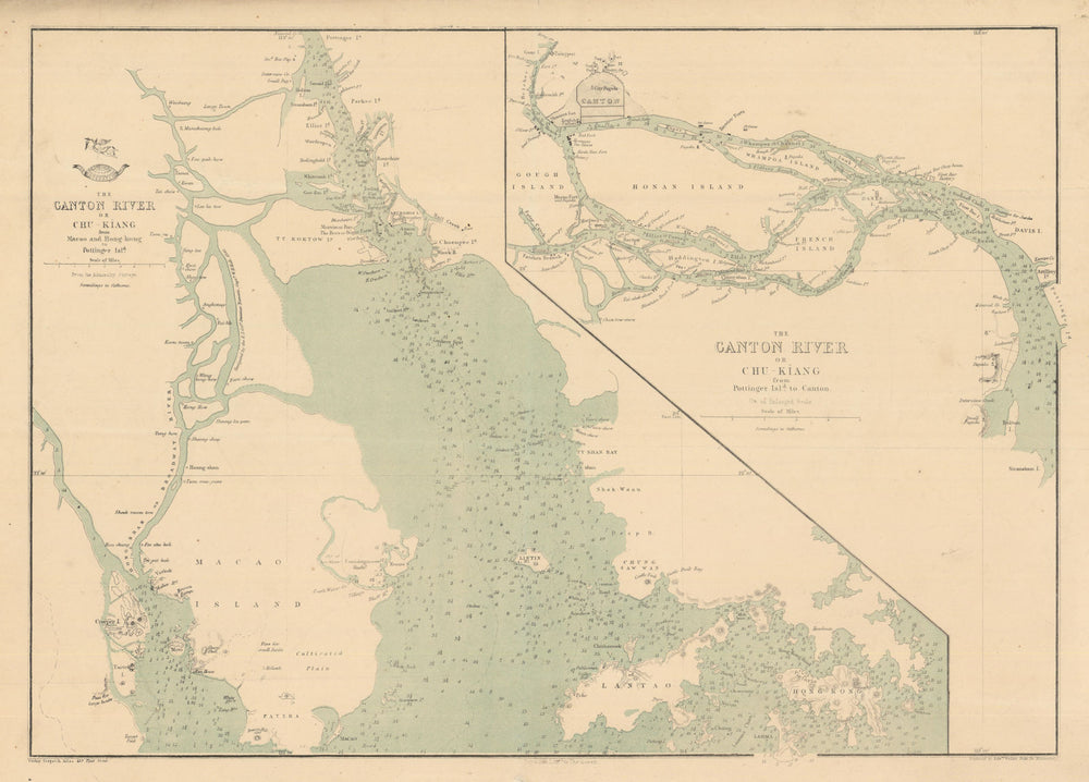 The Canton River or Chu-Kiang from Macao and Hong Kong… WELLER 1863 old map