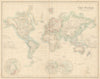 The World on Mercator's Projection. FULLARTON c1863 old antique map plan chart
