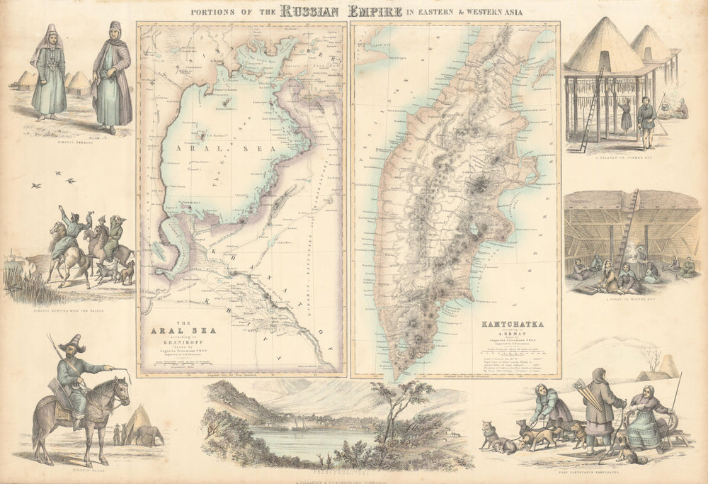 Russian Empire. Aral Sea & Kamtchatka. FULLARTON c1863 old antique map chart