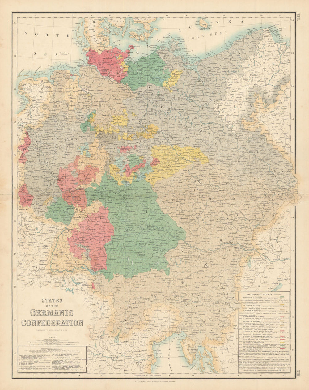 States of the late Germanic Confederation. Germany Austria. FULLARTON c1863 map