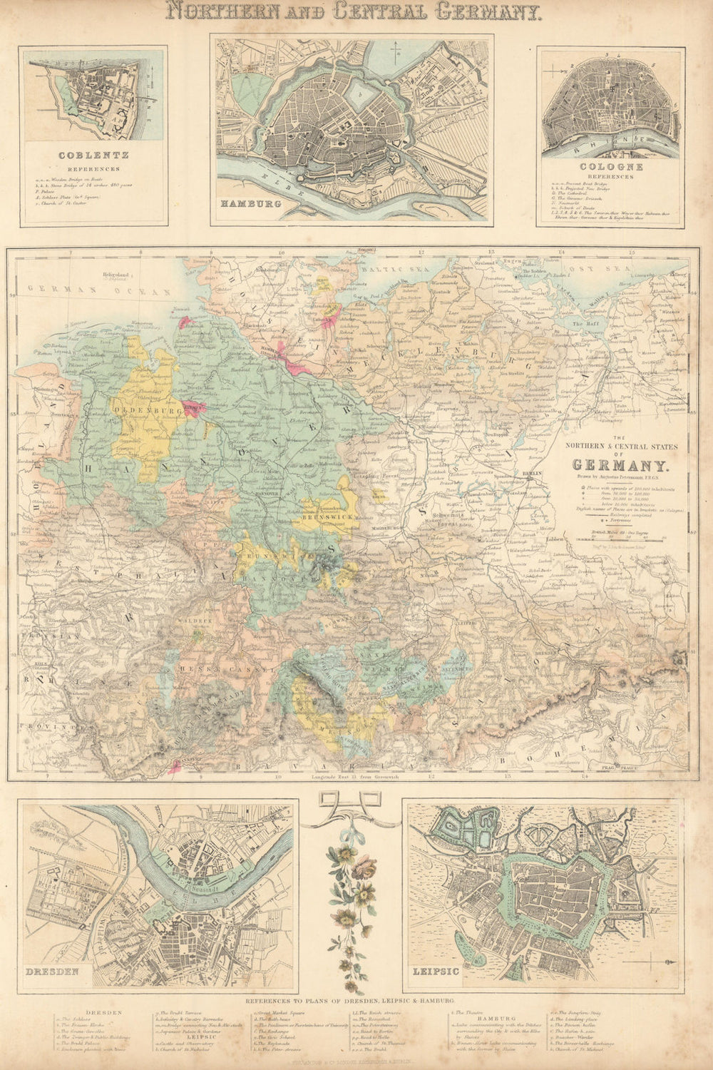 Northern and Central Germany. Hamburg Koblenz Cologne Dresden Leipzig c1863 map