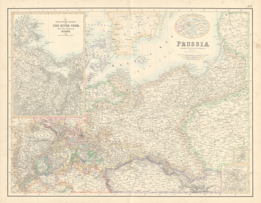 Prussia. Inset the River Oder & Rugen. Germany & Poland. FULLARTON c1863 map