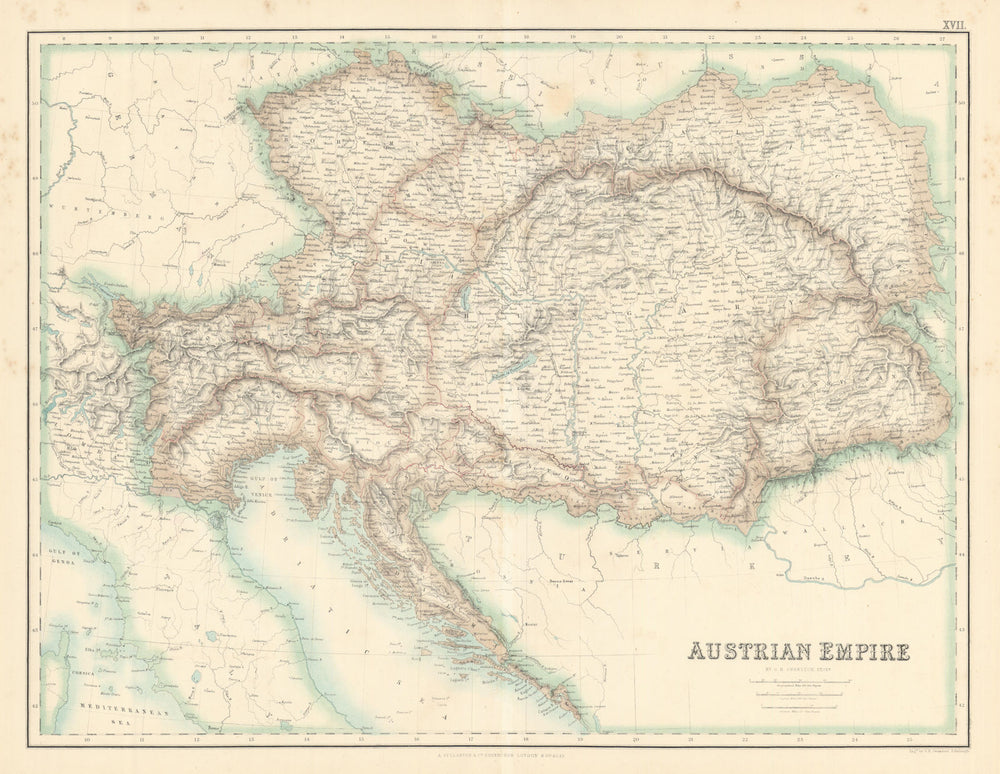 Austrian Empire. Hungary Czechia Croatia Lombardy Veneto. FULLARTON c1863 map