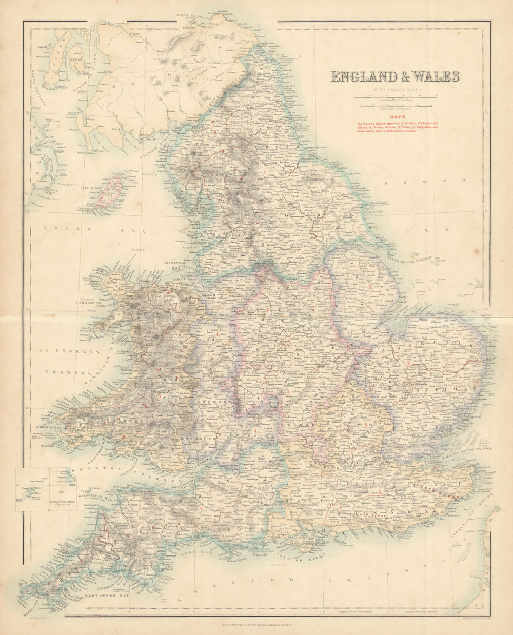England & Wales showing counties and regions. FULLARTON c1863 old antique map