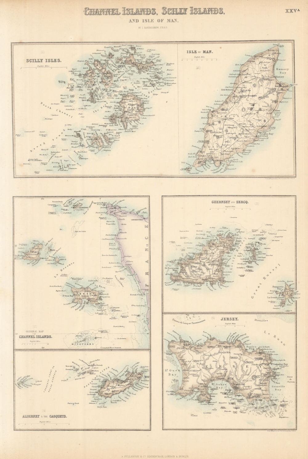 Channel Islands, Scilly Islands and Isle of Man. FULLARTON c1863 old map