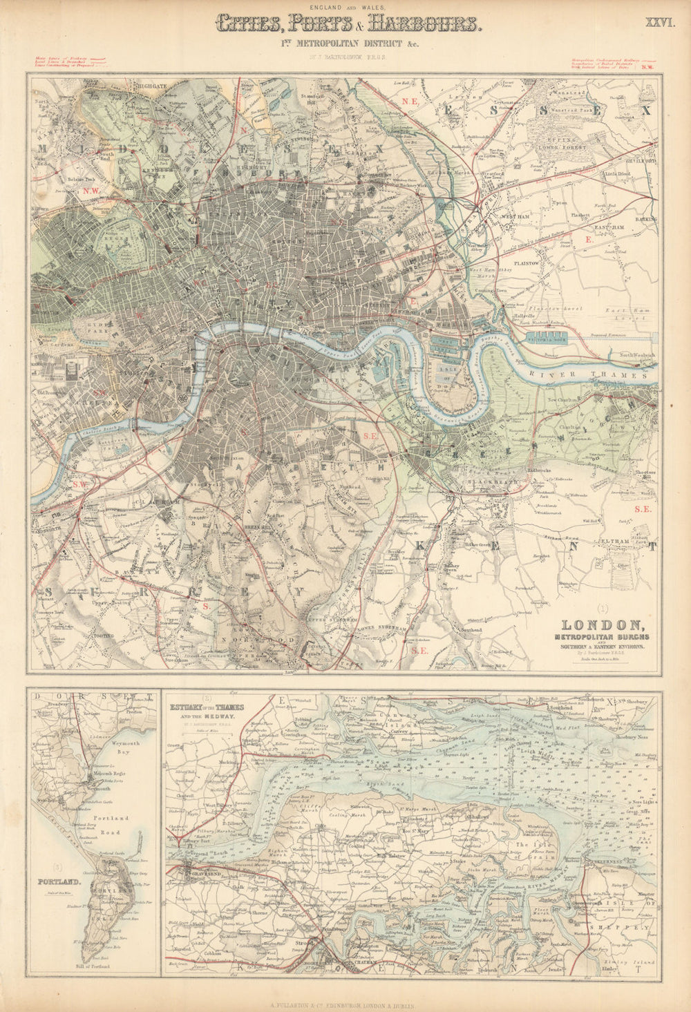 London Metropolitan Burghs. Estuary of the Thames & Medway. Portland c1863 map