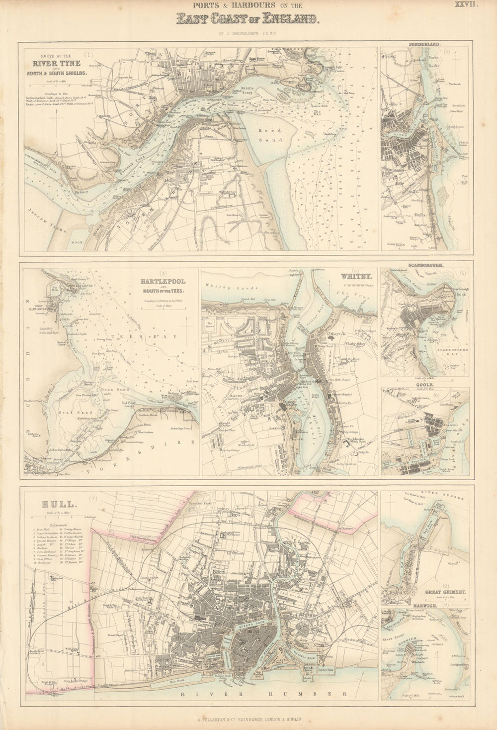 England East Coast Ports. Tyne Hull Sunderland Hartlepool Whitby c1863 old map