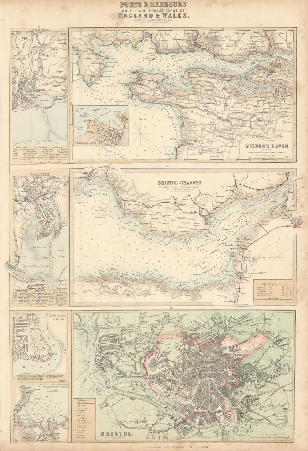 SW England/Wales Ports. Milford Haven. Bristol Channel Cardiff Swansea c1863 map