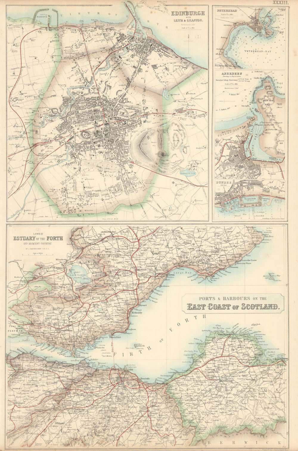 Scotland East Ports & Harbours. Edinburgh Leith Forth Estuary Aberdeen c1863 map