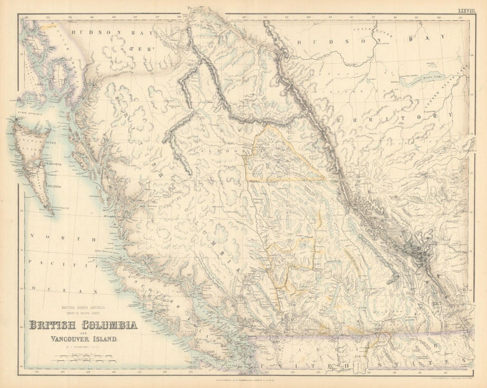 British Columbia and Vancouver Island. British North America c1863 old map