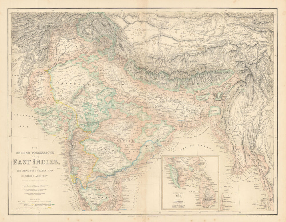 British Possessions in the East Indies… India Burma Nepal Tibet Ceylon c1863 map