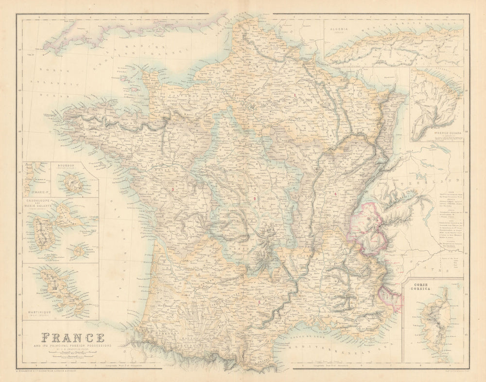 France & foreign possessions. Guadaloupe Martinique Guiana. FULLARTON c1863 map