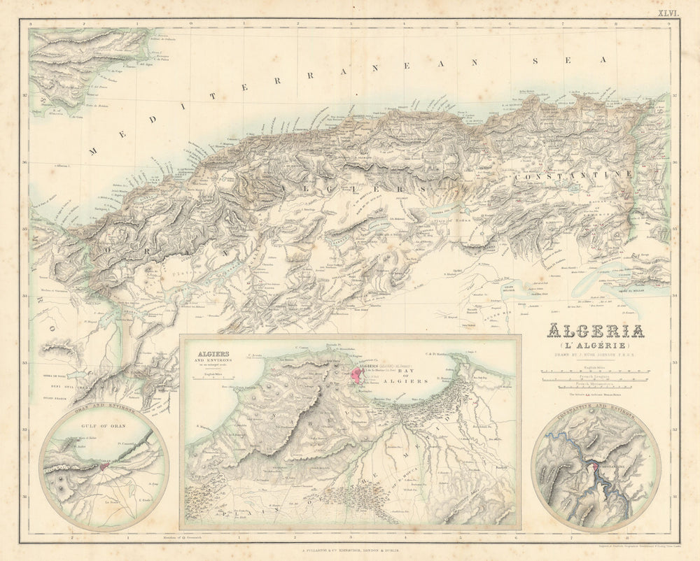 Algeria. Environs of Oran, Algiers & Constantine. FULLARTON c1863 old map