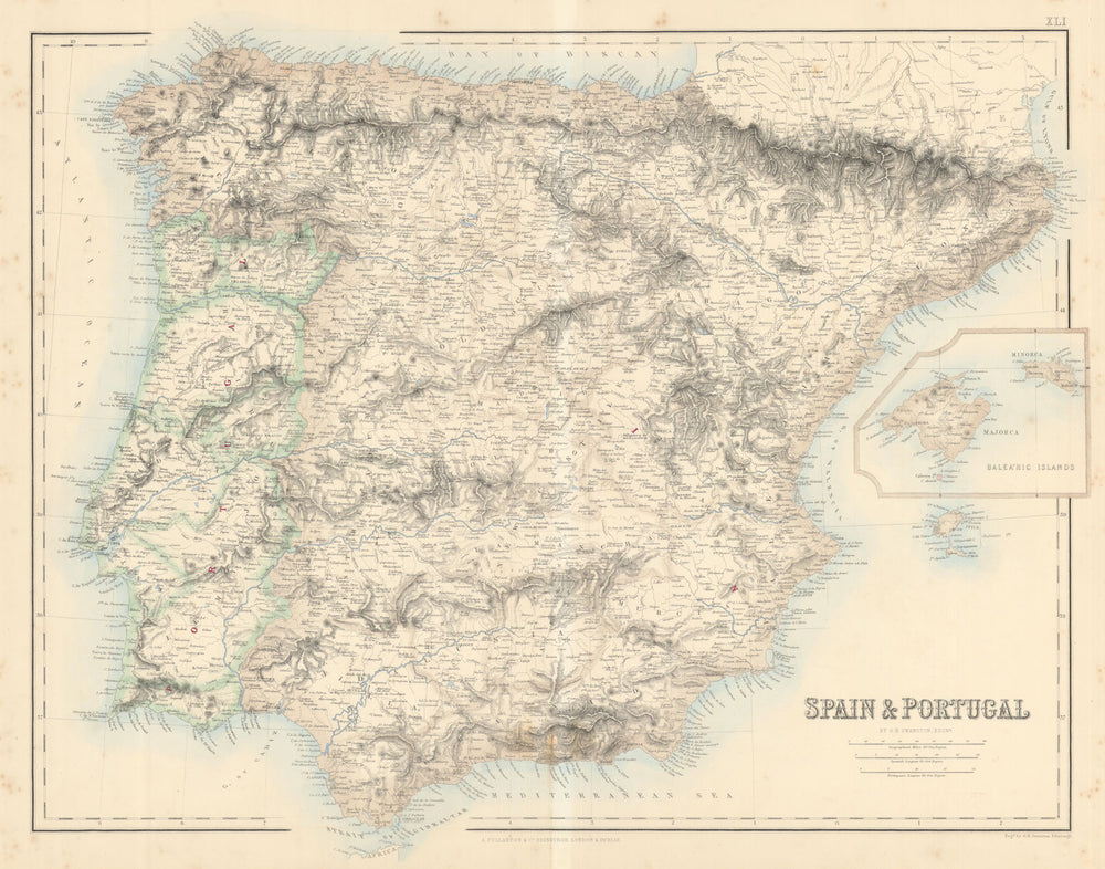 Spain and Portugal by SWANSTON / FULLARTON. Iberia c1863 old antique map chart