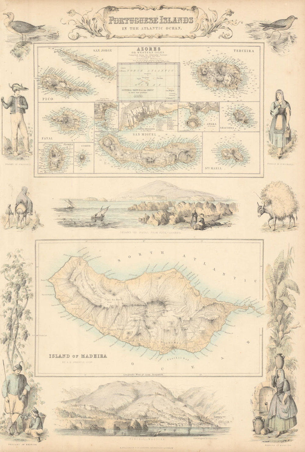 Portuguese Atlantic Islands. Azores & Madeira. FULLARTON c1863 old antique map