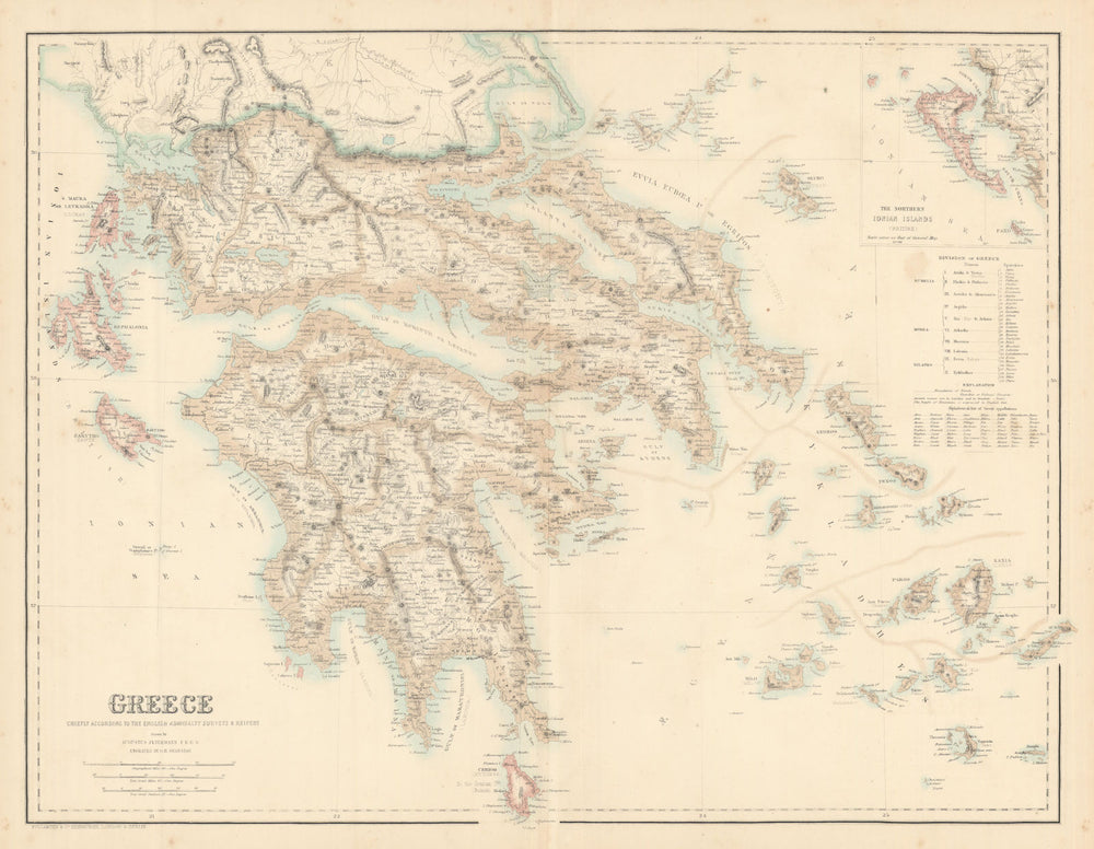 Greece according to Admiralty surveys… Aegean/Ionian Islands FULLARTON c1863 map