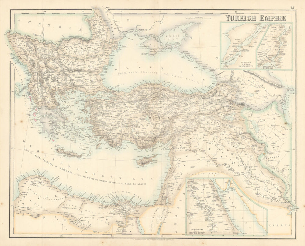 Turkish Empire. Turkey Balkans Levant Dardanelles Bosphorus. FULLARTON c1863 map