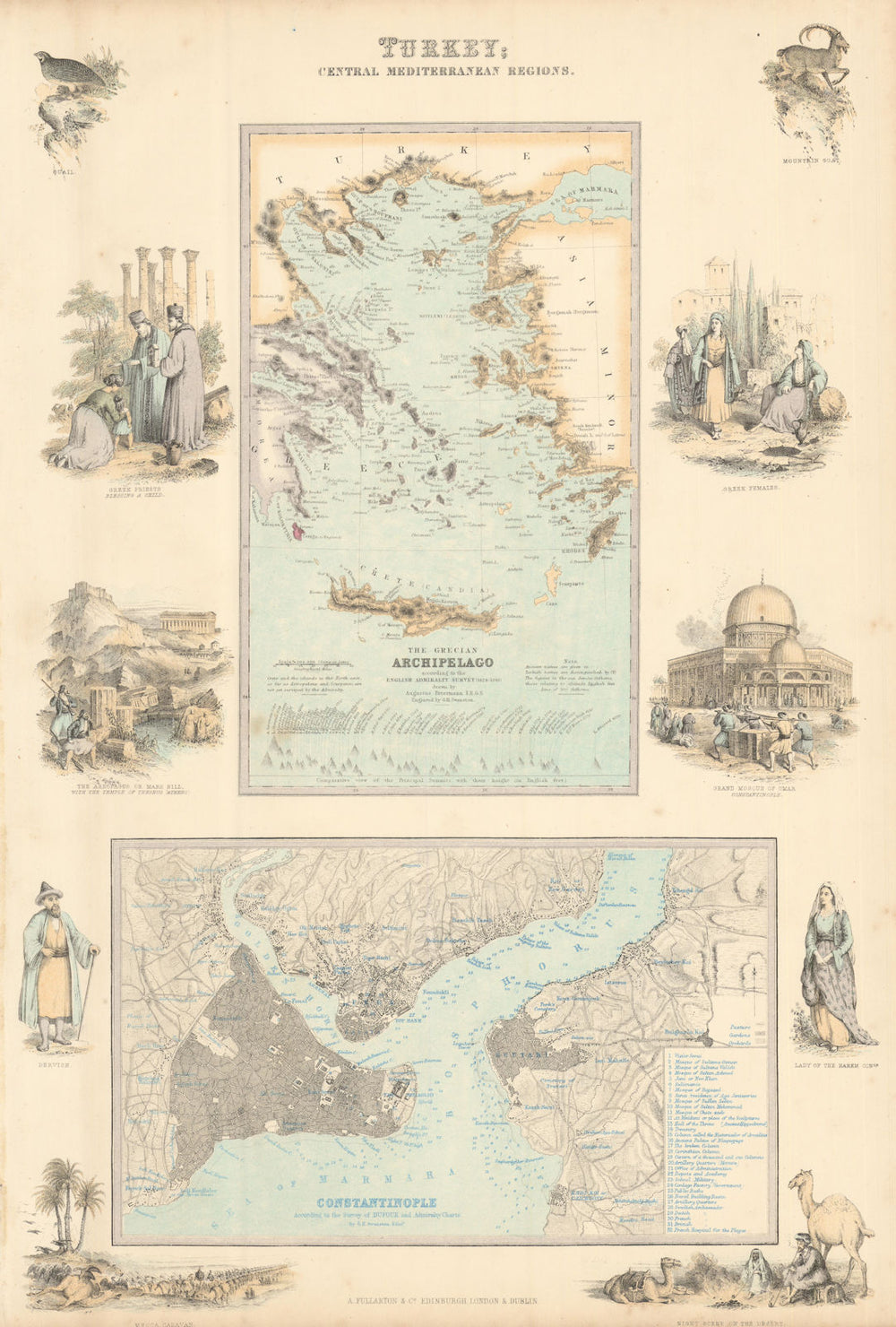 Turkey. Grecian Archipelago Aegean Mountains. Constantinople Istanbul c1863 map