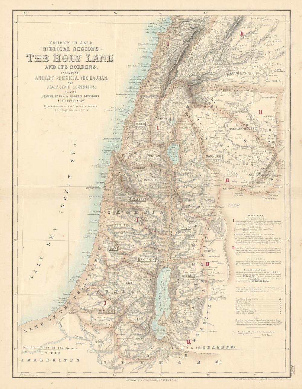 Turkey in Asia Biblical Regions. Holy Land Palestine Israel. FULLARTON c1863 map