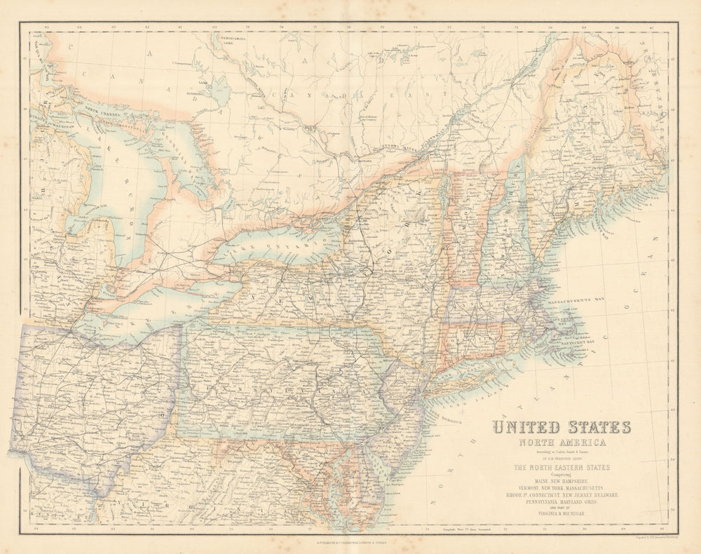 United States North East. Mid-Atlantic & New England states. FULLARTON c1863 map